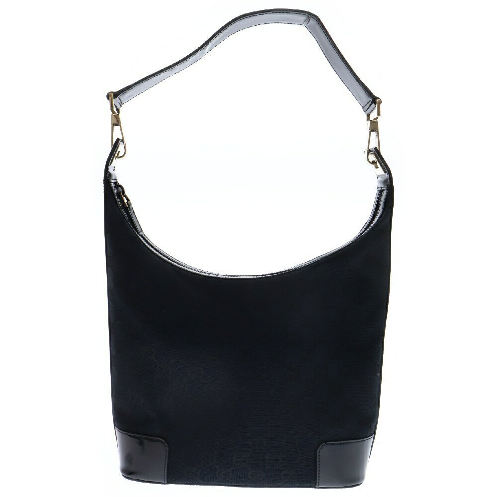GUCCI GG Canvas One Shoulder Hobo Bag Black Patent Vernis Leather 001 4204